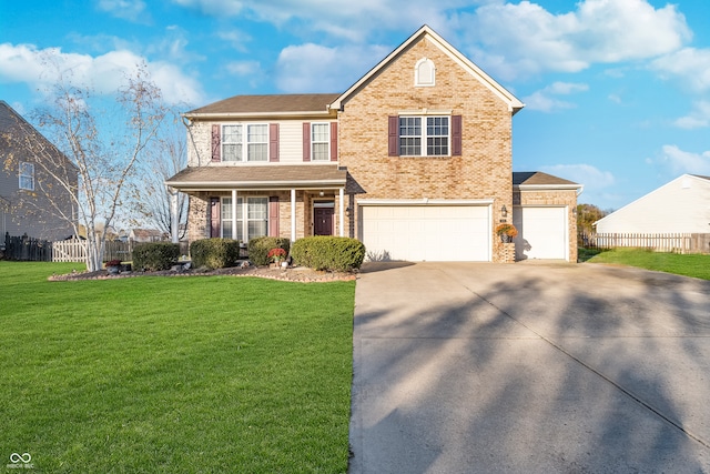 front of property with a garage and a front lawn