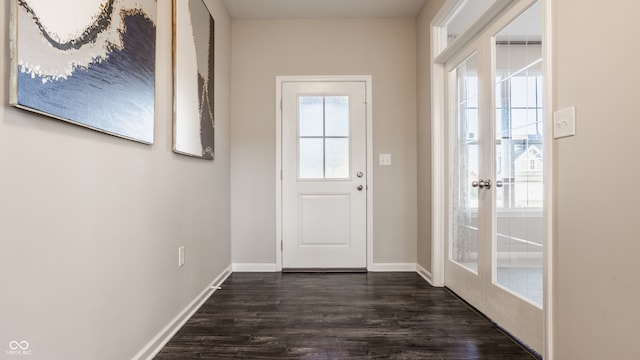 doorway to outside featuring french doors and dark wood-type flooring