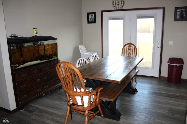 dining room with dark hardwood / wood-style flooring