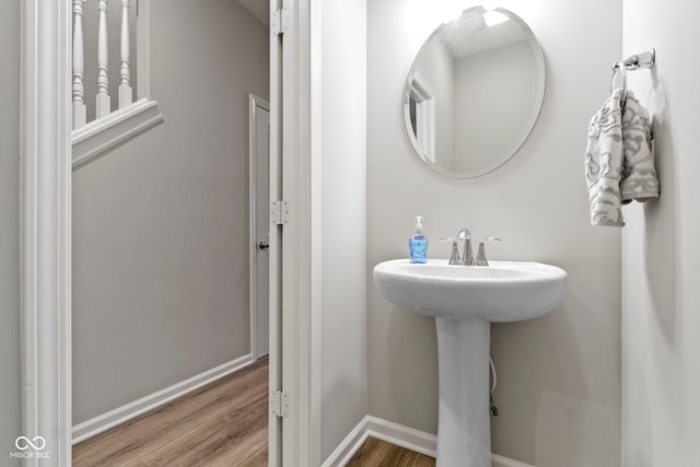 bathroom with hardwood / wood-style flooring