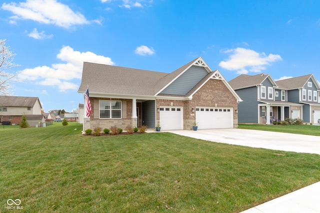 craftsman-style home featuring a front yard and a garage