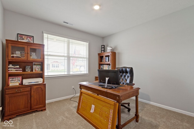 view of carpeted home office