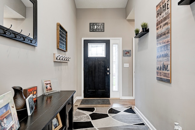 foyer entrance with hardwood / wood-style flooring