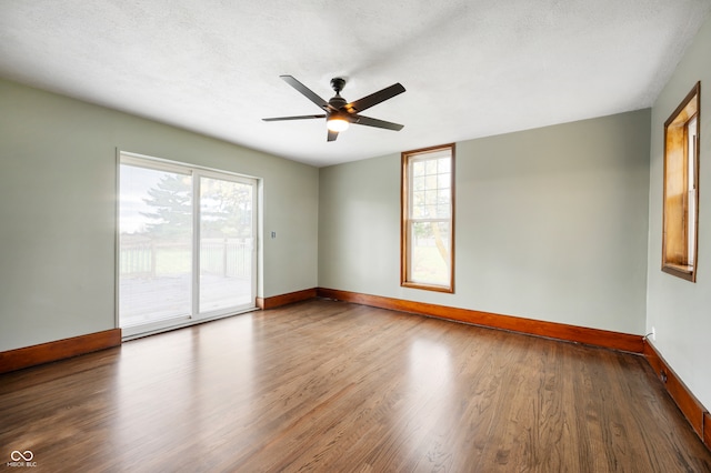 empty room featuring a wealth of natural light, hardwood / wood-style floors, and a textured ceiling