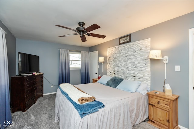 bedroom with carpet floors and ceiling fan