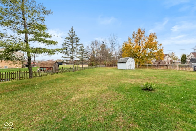 view of yard featuring a storage unit