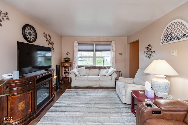 living room with hardwood / wood-style floors