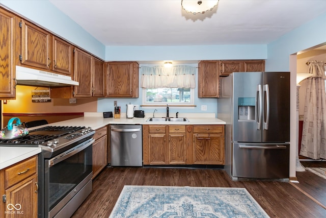 kitchen with dark hardwood / wood-style floors, sink, and stainless steel appliances