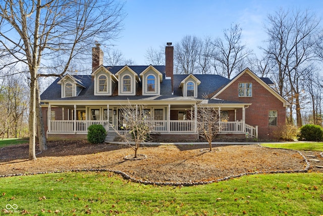 view of front of home featuring a front lawn and a porch