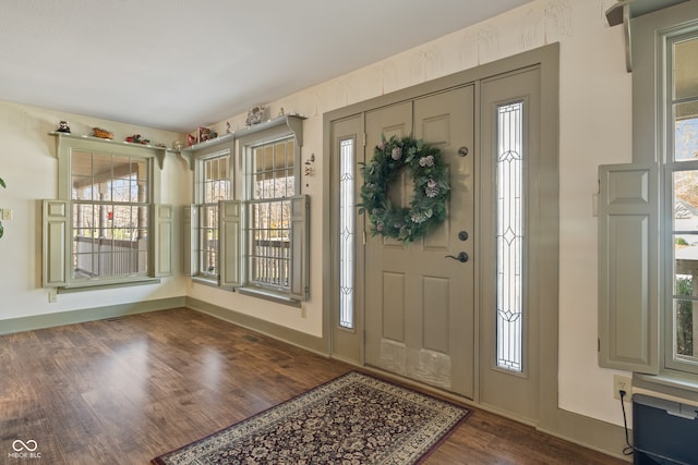 foyer entrance featuring dark hardwood / wood-style floors