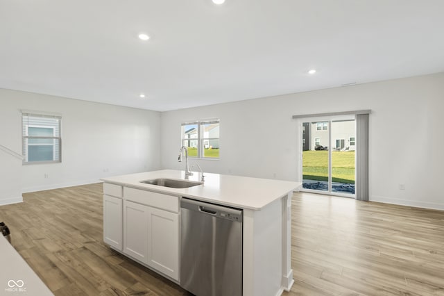 kitchen featuring dishwasher, white cabinetry, plenty of natural light, and sink