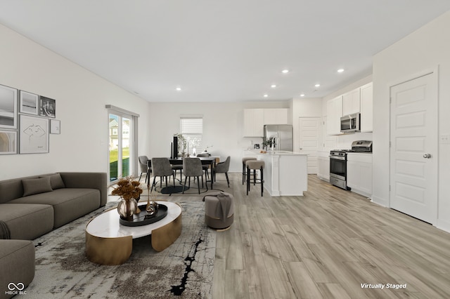 living room with light wood-type flooring