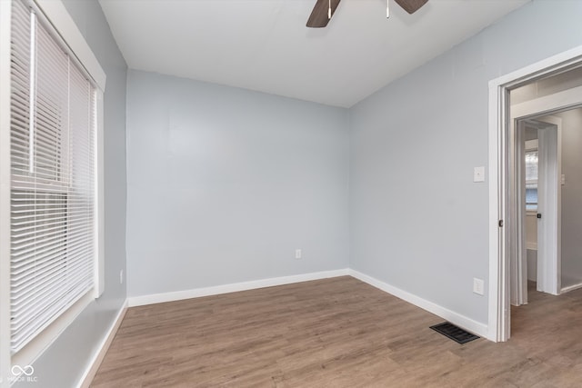 unfurnished bedroom featuring ceiling fan and wood-type flooring