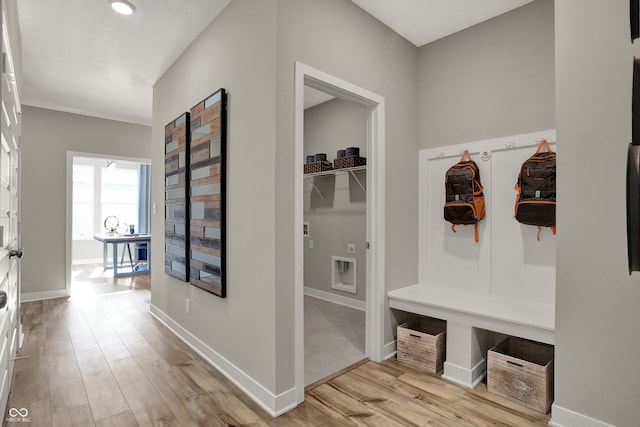 mudroom featuring light hardwood / wood-style flooring