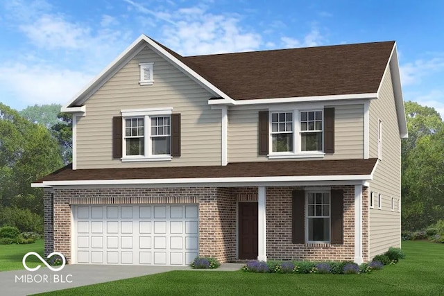 view of front property featuring a garage and a front yard