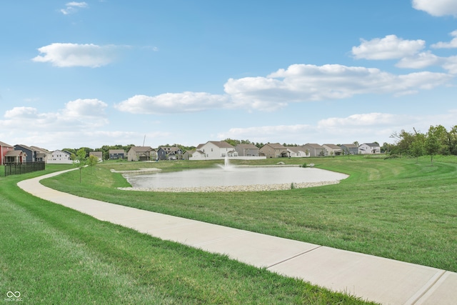 surrounding community featuring a water view and a yard