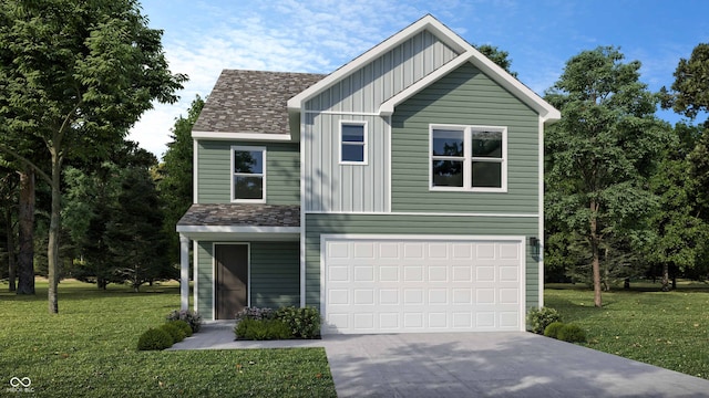 view of front of house featuring a garage and a front yard