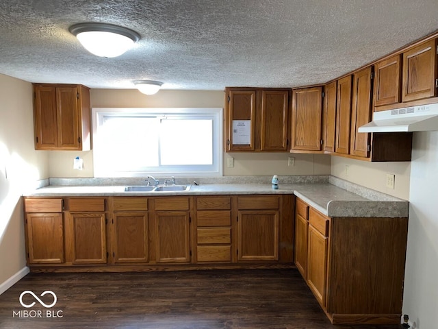 kitchen featuring dark wood-type flooring, sink, and a textured ceiling