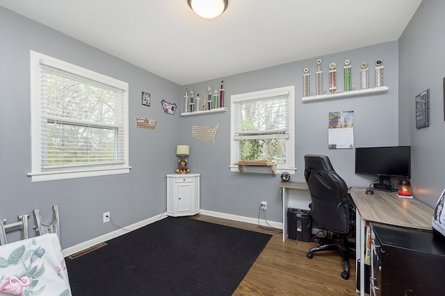 office space featuring hardwood / wood-style flooring