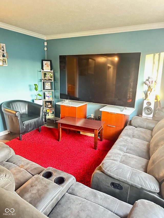 living room with ornamental molding