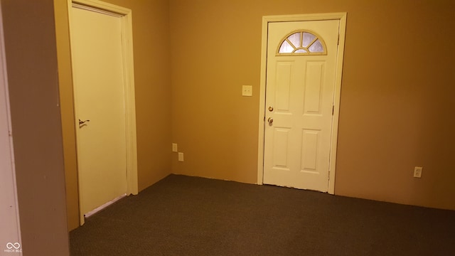 entryway with dark carpet