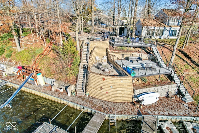 aerial view with a water view