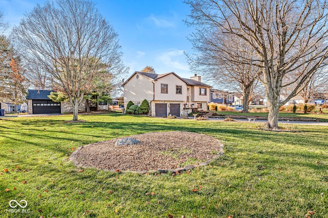 view of yard with a garage