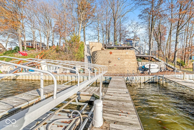 view of dock with a water view