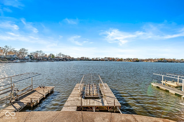 view of dock with a water view