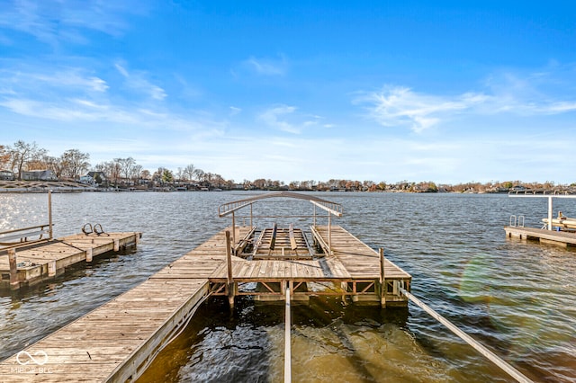 dock area with a water view