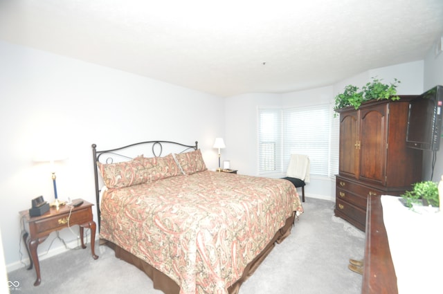 bedroom with light colored carpet