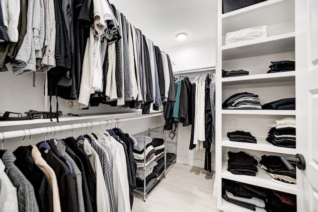 spacious closet with light hardwood / wood-style floors