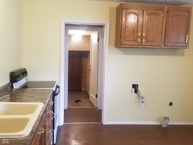 laundry room featuring dark hardwood / wood-style flooring and sink