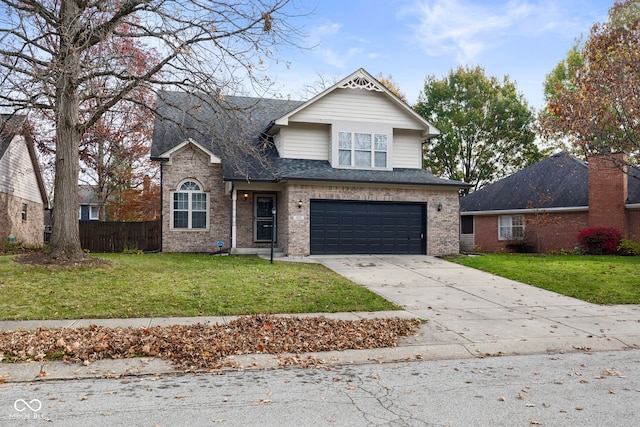 front of property with a garage and a front lawn