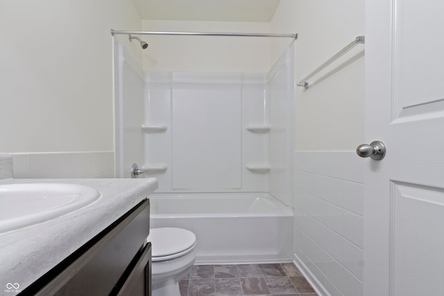 full bathroom with vanity, toilet, and tub / shower combination