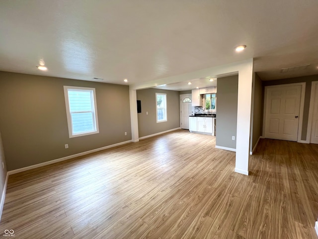 unfurnished living room featuring light hardwood / wood-style flooring