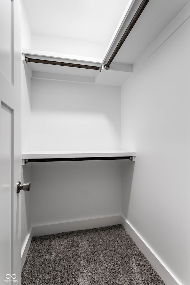 spacious closet featuring dark carpet