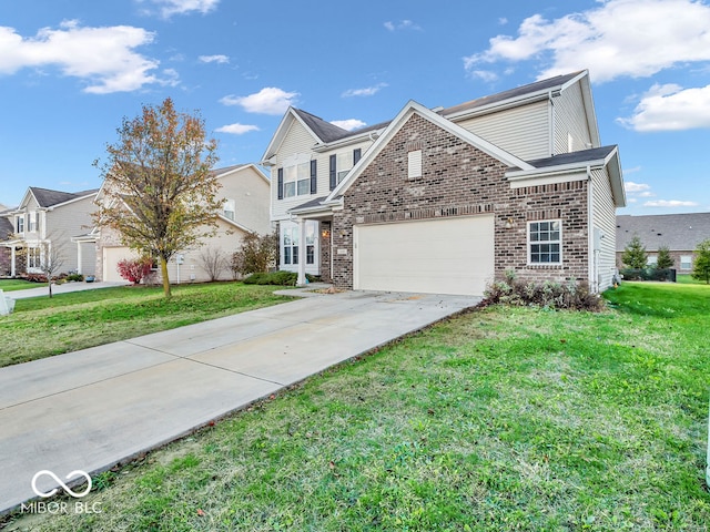 view of front property featuring a front lawn and a garage