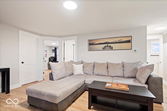 living room with light hardwood / wood-style flooring