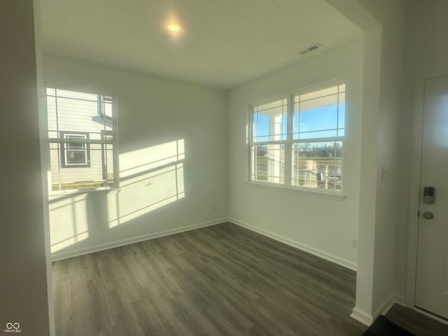 unfurnished room featuring dark wood-type flooring