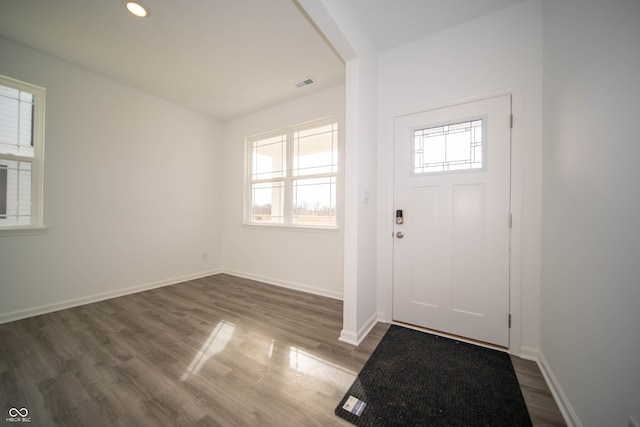 7904 Magnolia St, New Palestine, IN 46163 - foyer with dark wood-style flooring, baseboards, and recessed lighting