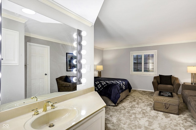 bathroom with vanity and ornamental molding