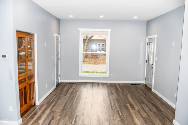 foyer entrance featuring dark hardwood / wood-style floors