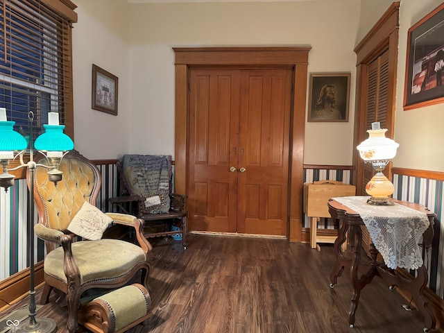 living area featuring dark wood-type flooring