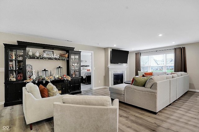 living room with hardwood / wood-style flooring