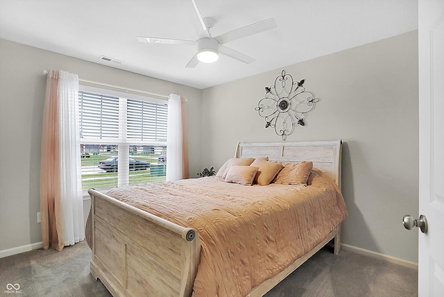 bedroom with carpet flooring and ceiling fan