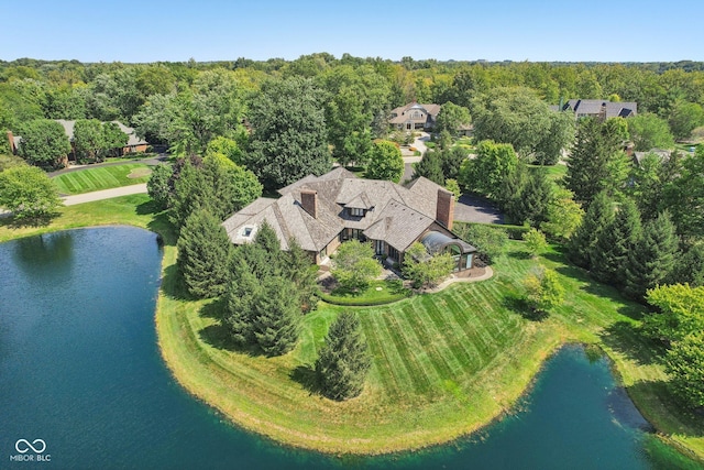 bird's eye view featuring a water view