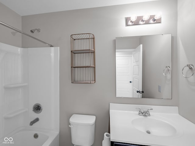 full bathroom with vanity, toilet, and bathing tub / shower combination