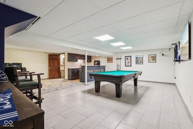 playroom featuring a drop ceiling and billiards