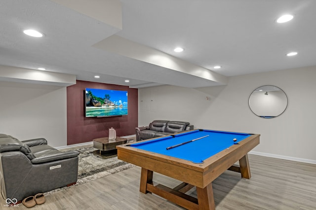 game room featuring light hardwood / wood-style floors and billiards